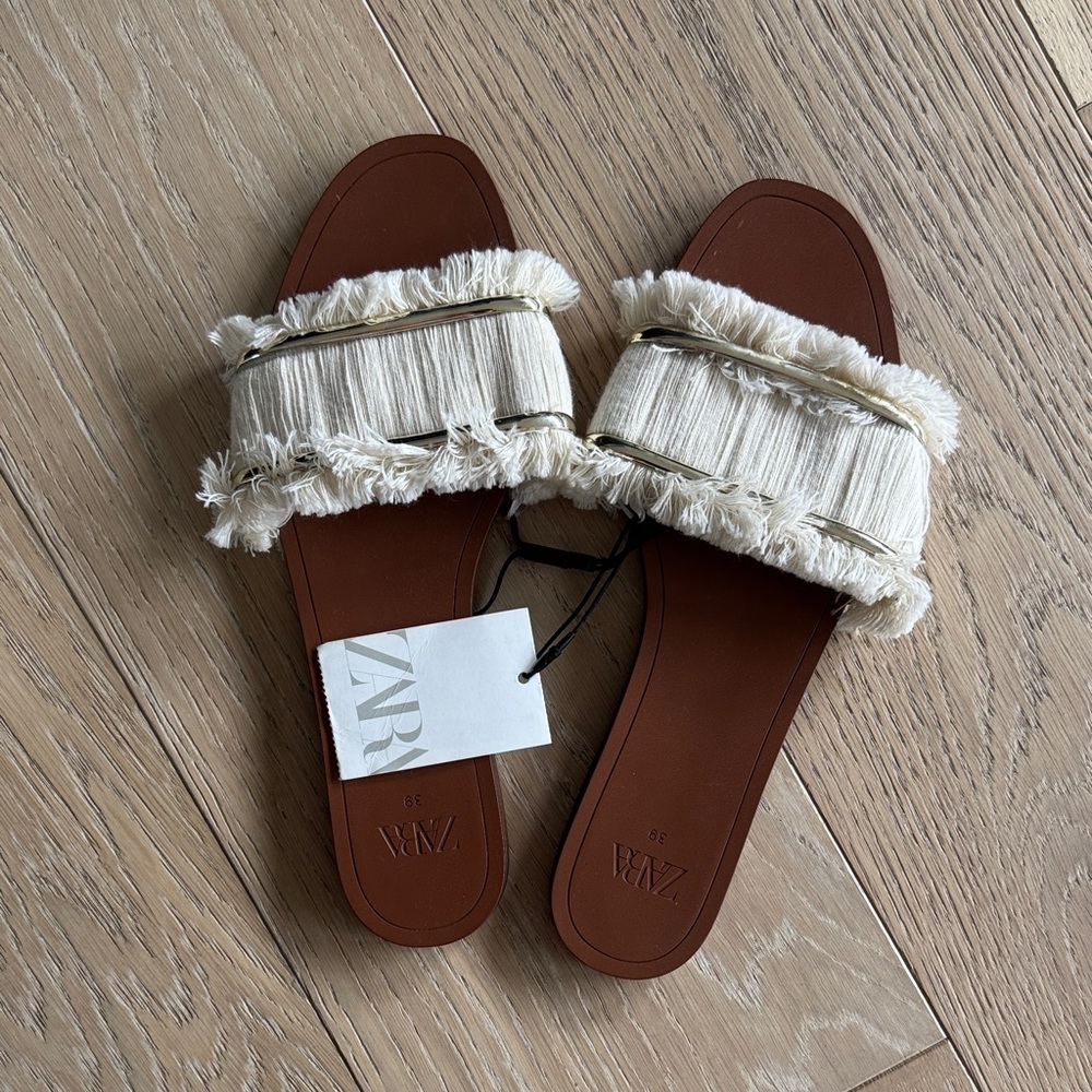 Zara Women's Cream Fringe Sandals